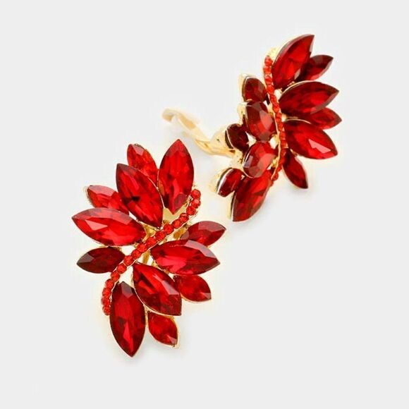 Swirl Red Marquise Crystal Clip On Earrings NWT - Picture 4 of 6
